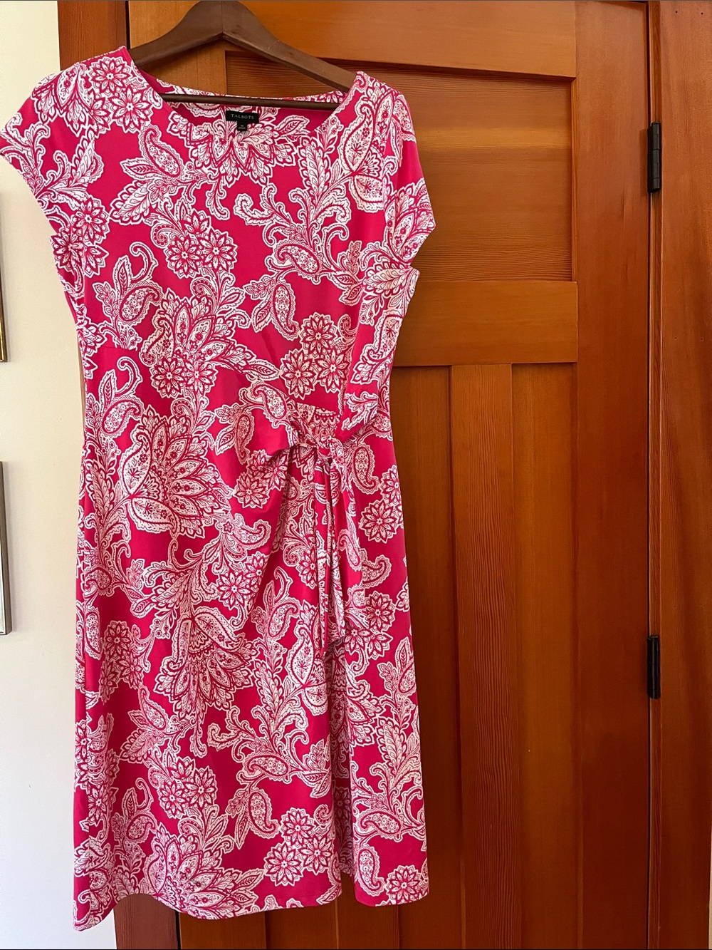 Talbots Pink and White Paisley Tie-Waist Midi Dress